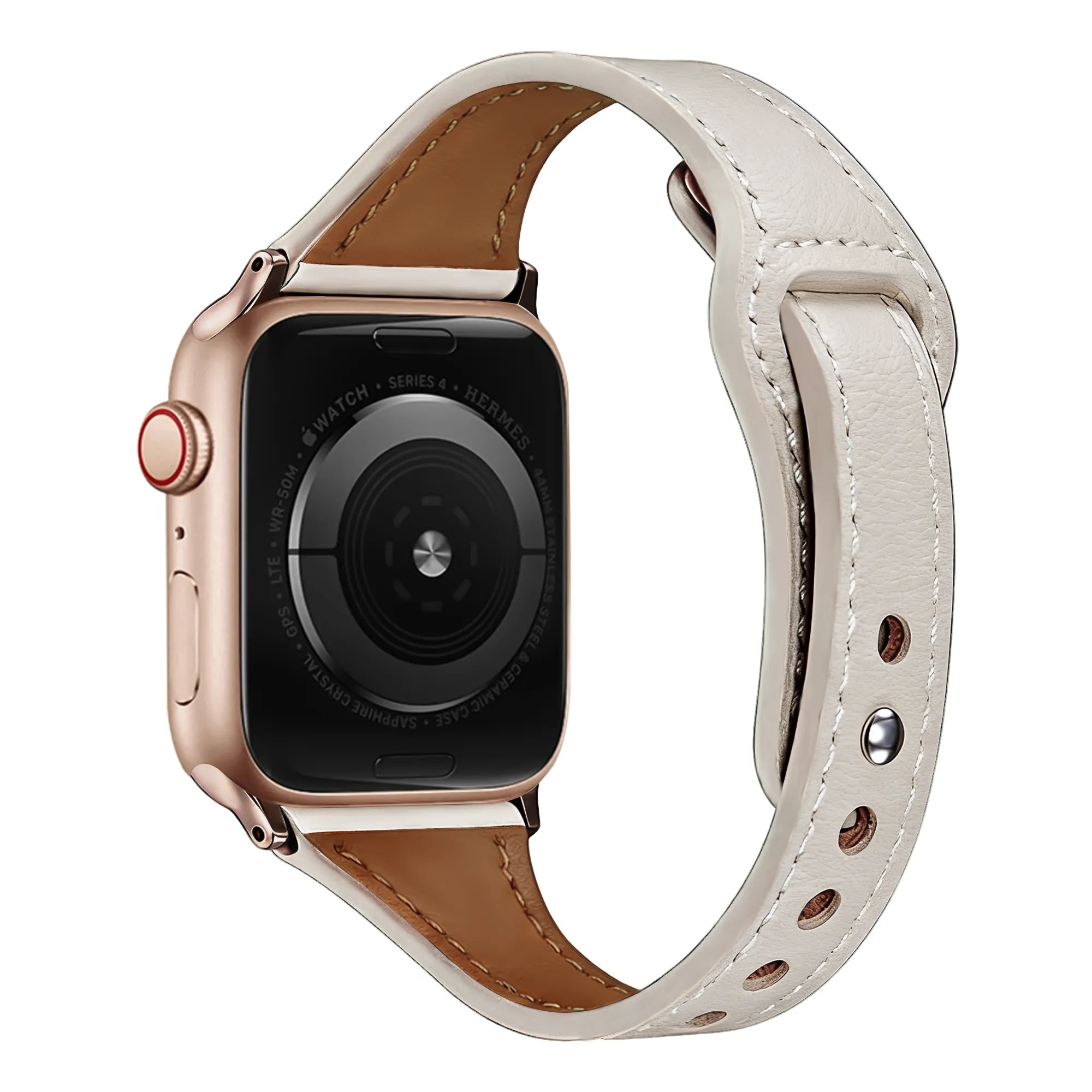 Apple Watch Lederarmband mit Druckknopfverschluss (Beige)