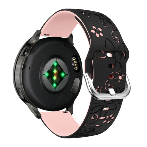 Bandz Garmin Venu 2s Silikonarmband 'Flowers' (Schwarz/Hellrosa)