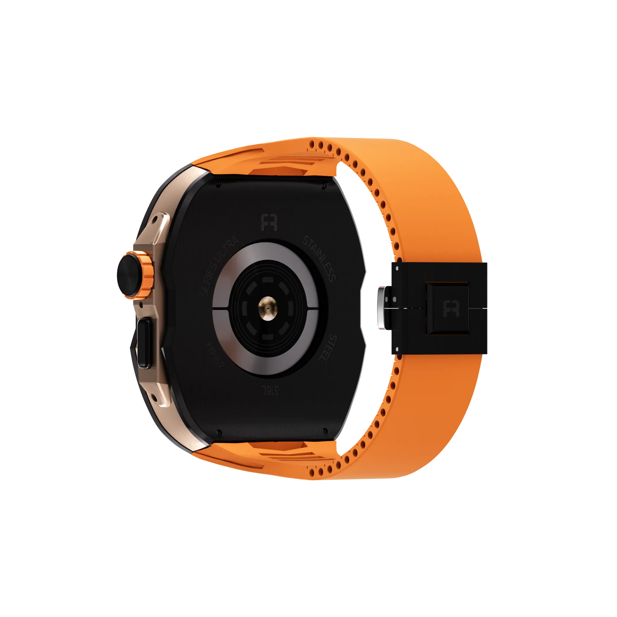Reqior Apple Watch Ultra Hülle mit integriertem Gummi-Armband (Schwarz/Orange)