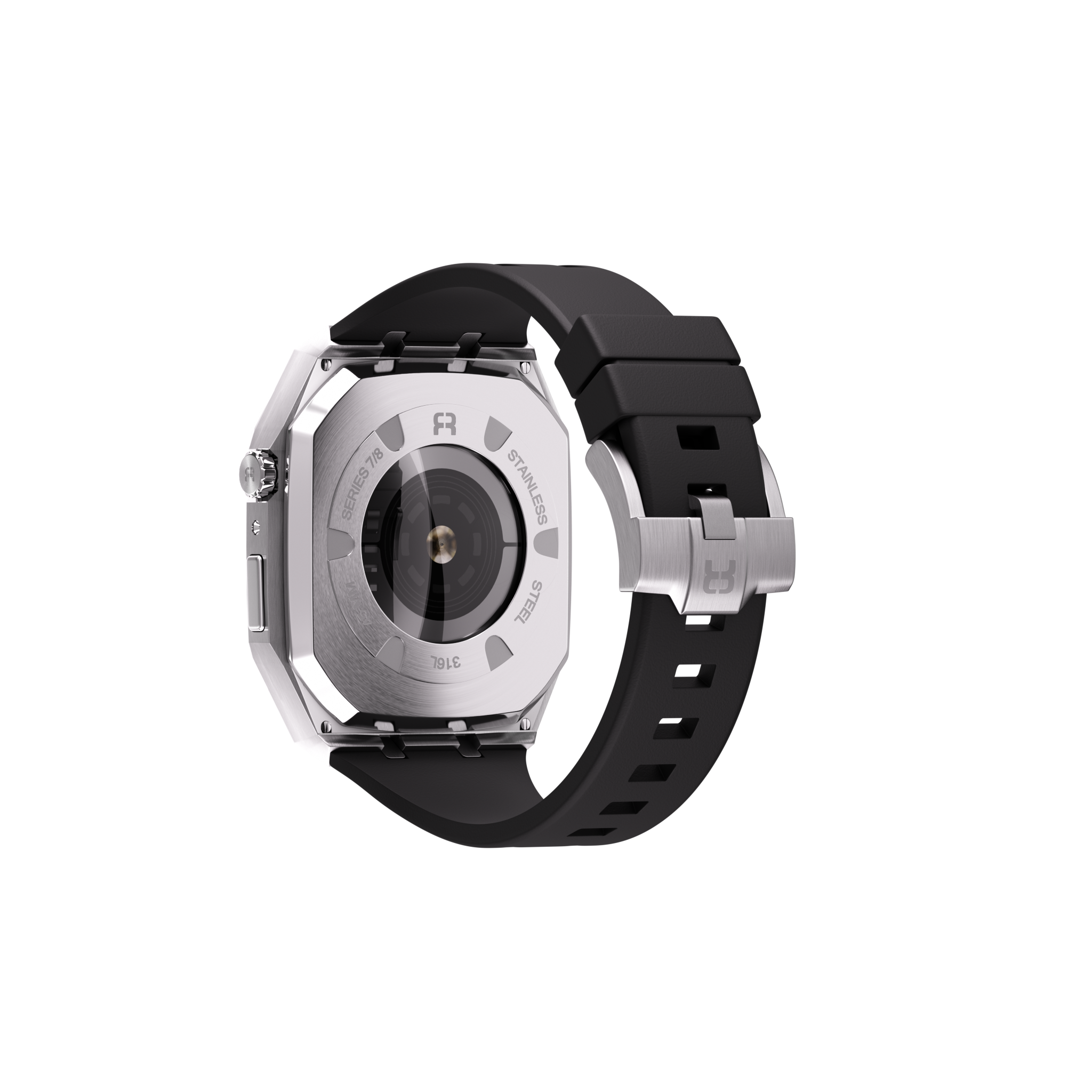 Reqior Apple Watch 45mm Metal Hülle mit integriertem Gummi-Armband (Silber)