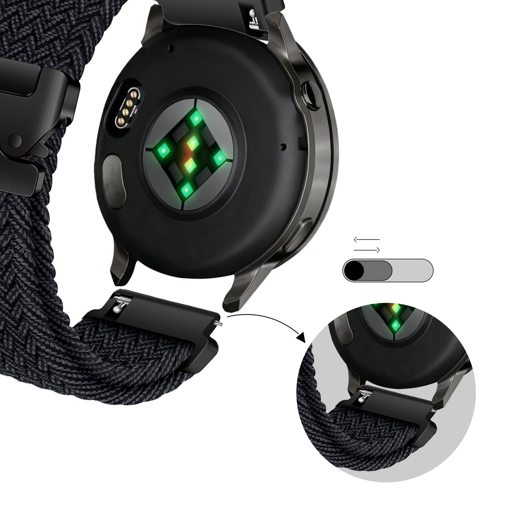 Bandz Garmin Forerunner 570 - 47mm Geflochtenes Armband 'Parachute' (Graphit)