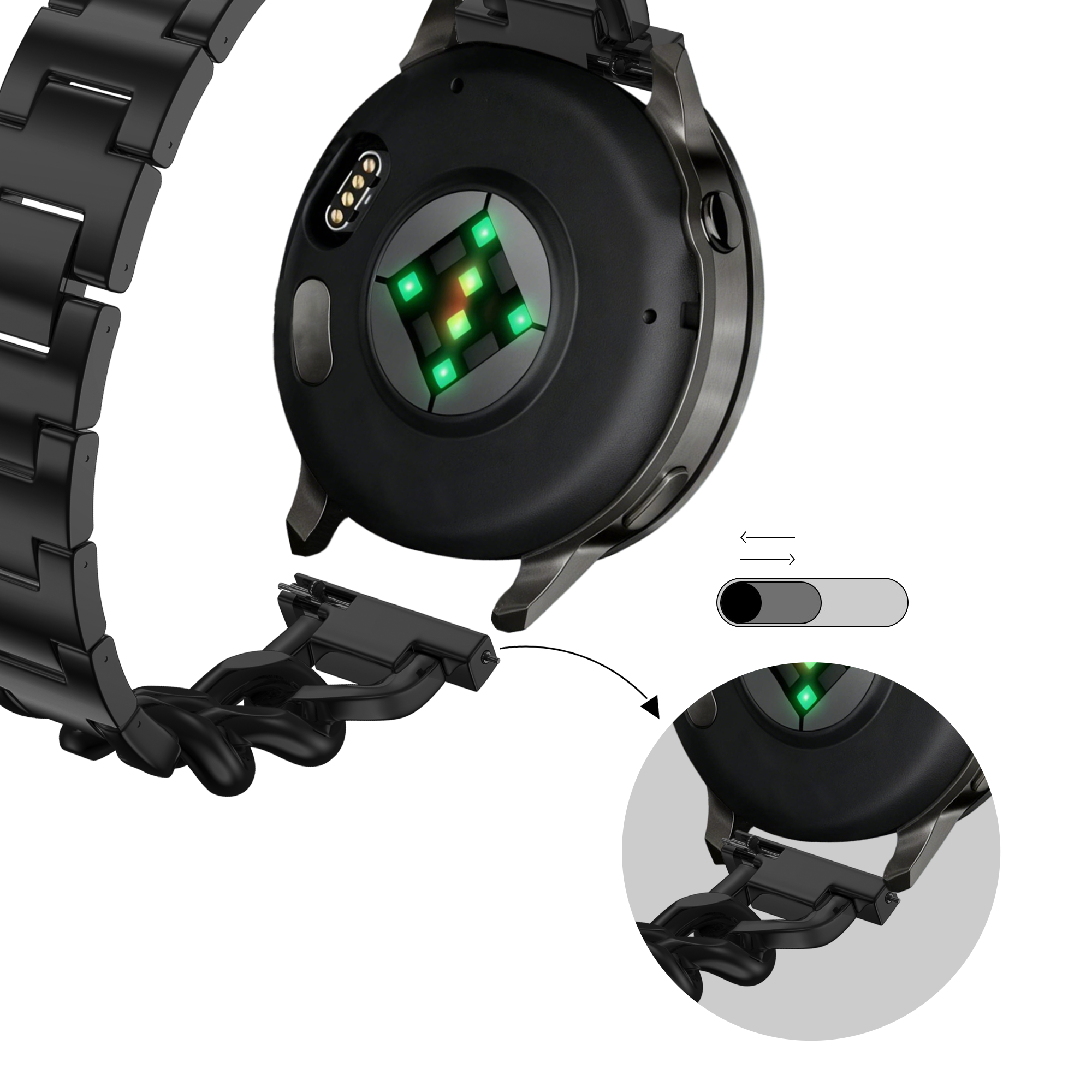 Bandz Garmin Forerunner 570 - 42mm Metallarmband 'Chains' (Schwarz)