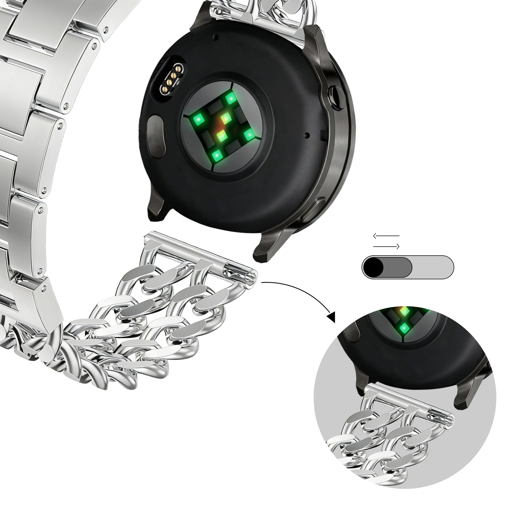 Bandz ICE Fit RT 3.0 - 36mm Stahlarmband 'Double Chains' (Silber)