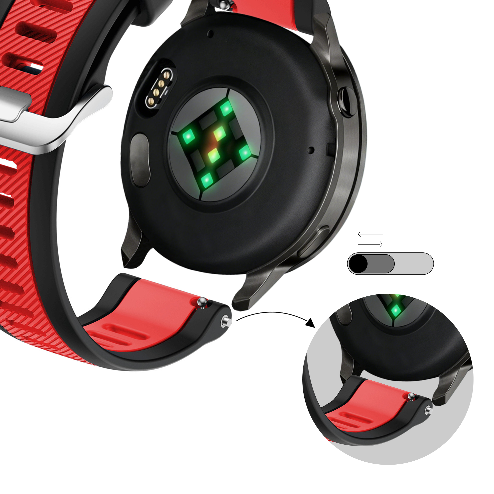 Bandz Garmin Vivoactive 3 Dual Buckled Sport Strap (Black/Red)