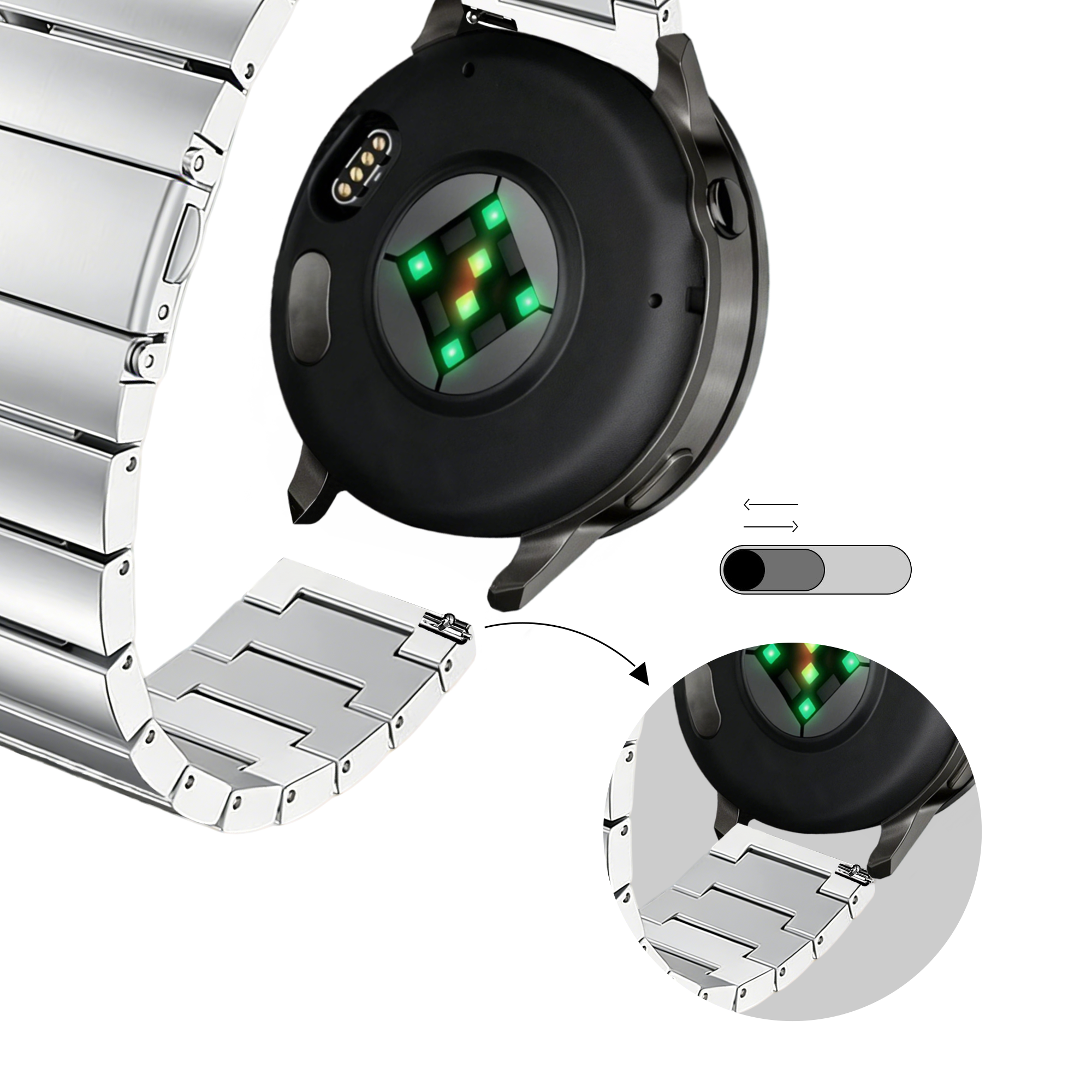 Bandz Garmin Forerunner 255 Stahlarmband 'One Bead' (Silber)