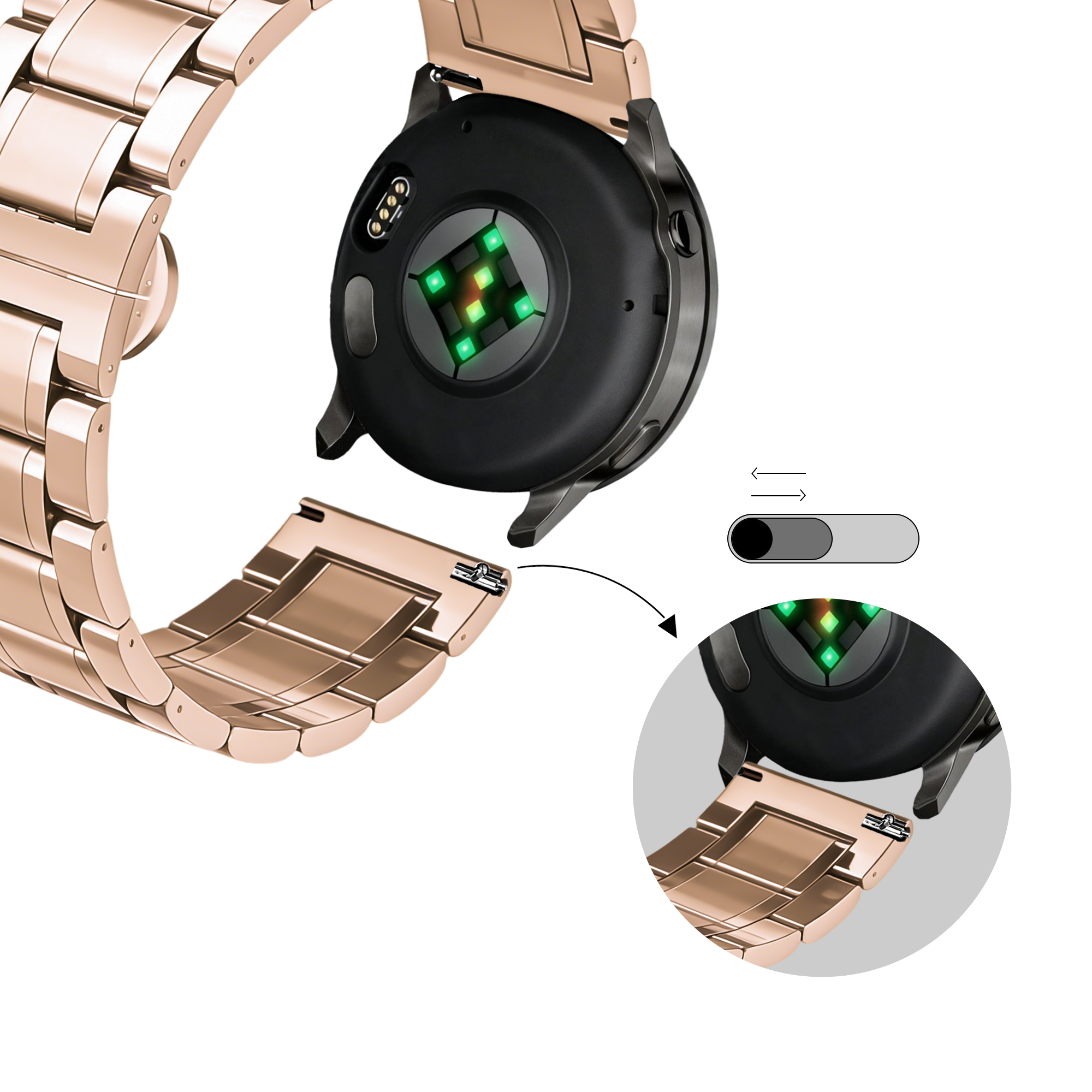 Bandz Garmin Bounce 2 Stahl Gliederarmband 'Deluxe' (Roségold)