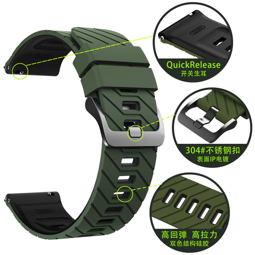 Motorola Moto Watch - 47mm Twill Sportarmband (Armeegrün/Schwarz)