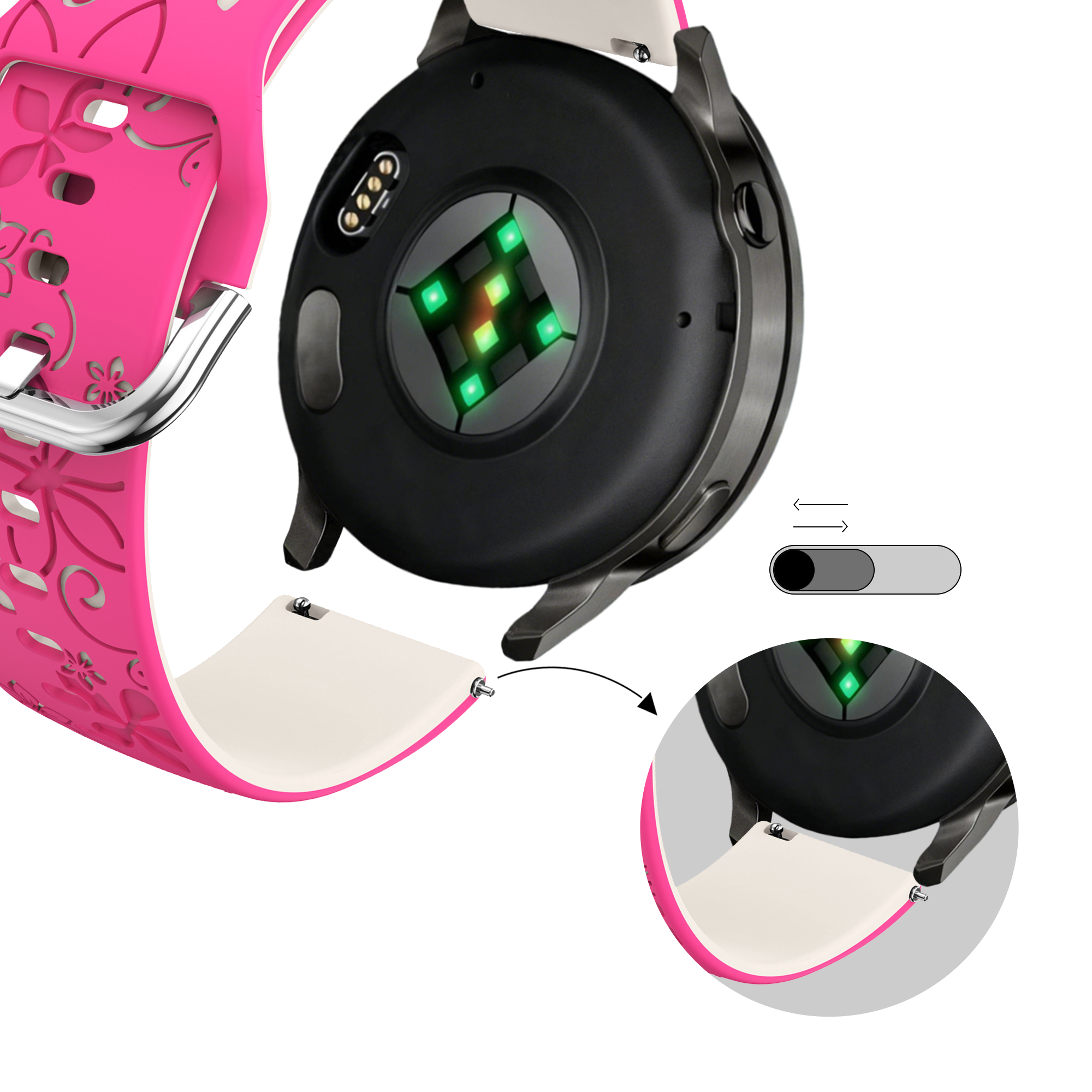 Bandz Garmin Venu 4 - 41mm Silikonarmband 'Flowers' (Knalliges Rosa/Polarstern)