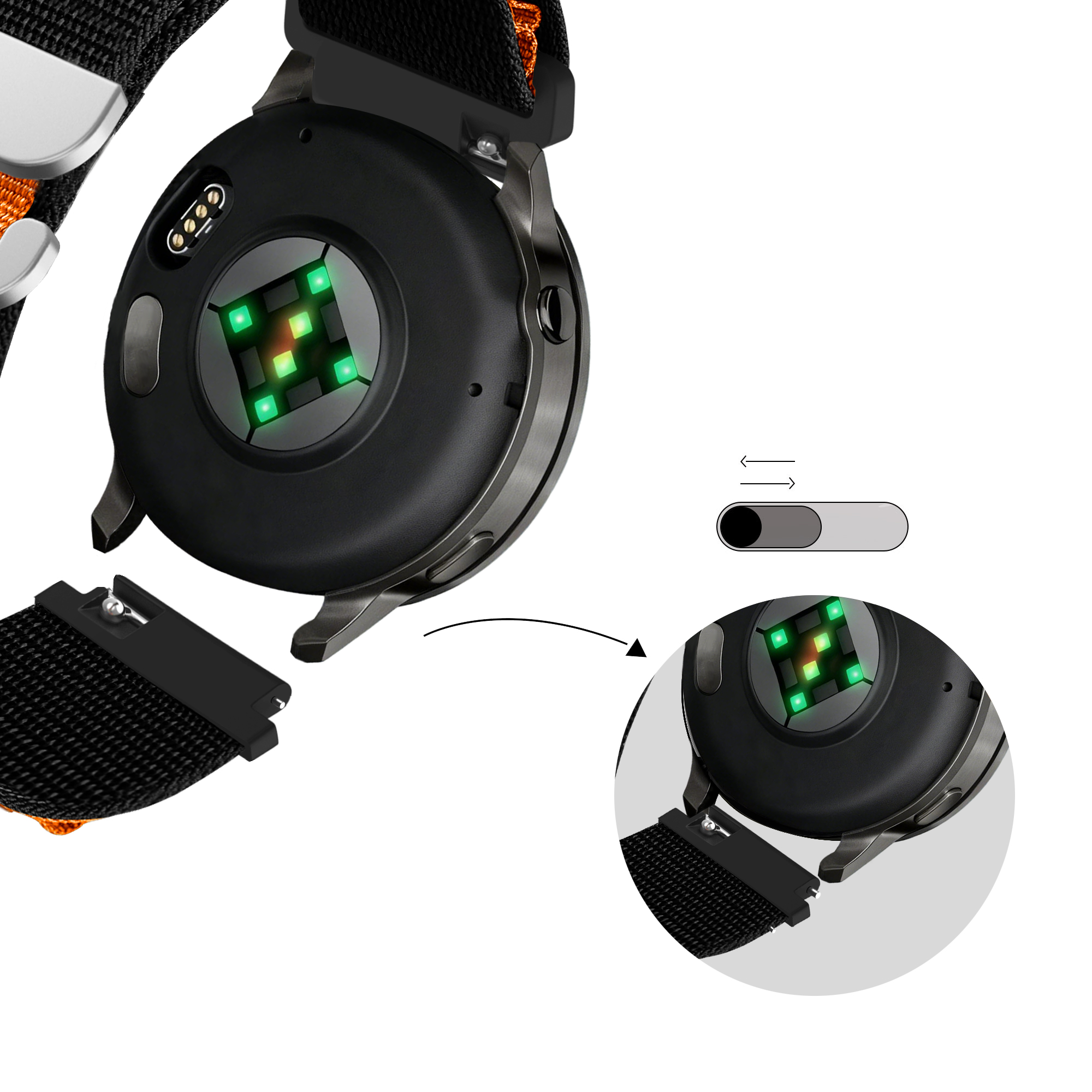 Bandz Garmin Forerunner 265 Alpine Nylonarmband (Schwarz/Orange)