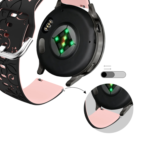 Bandz Garmin Venu 2s Silikonarmband 'Flowers' (Schwarz/Hellrosa)