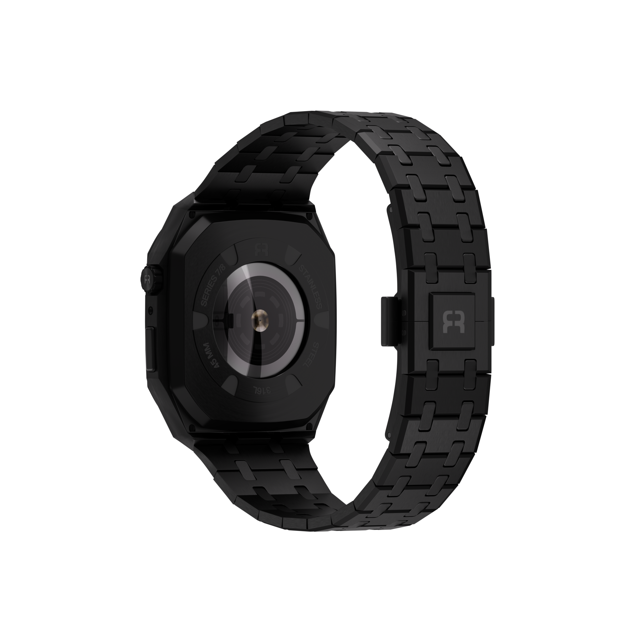 Reqior Apple Watch 45mm Hülle mit integriertem Stahlarmband (Schwarz)