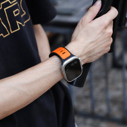 Apple Watch Premium Outdoor Silikonarmband (Orange/Schwarz)