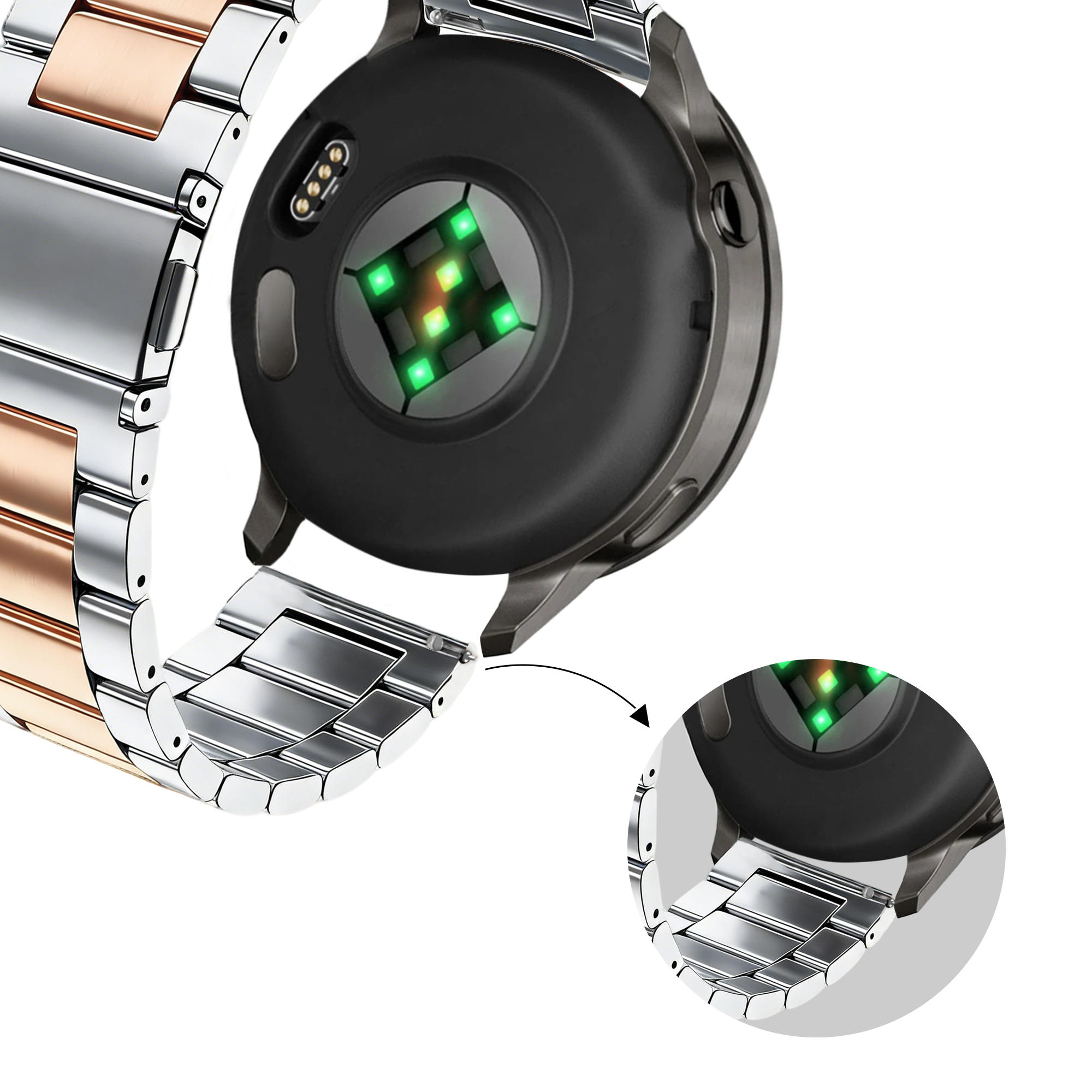 Bandz Garmin Vivoactive 4s Stahlarmband 'Classic' (Silber/Roségold)