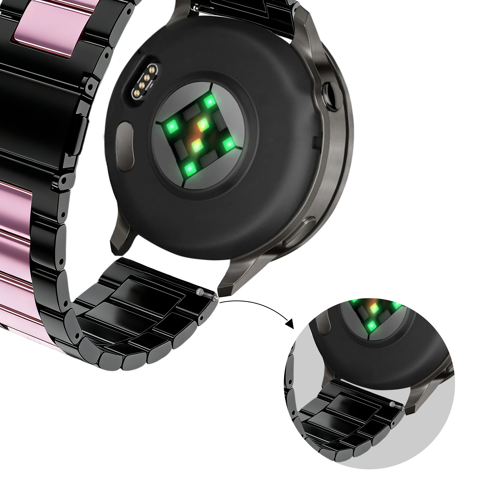 Bandz Garmin Venu 2s Stahlarmband 'Classic' (Schwarz/Rosa)