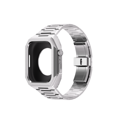 Reqior Apple Watch 45mm Hülle mit integriertem Stahlarmband 'Nautilus' (Silber)