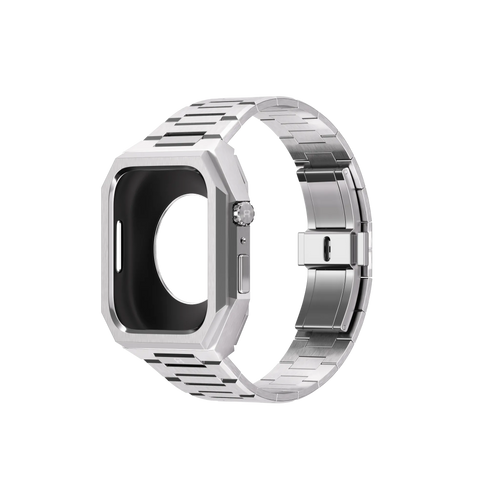 Reqior Apple Watch 45mm Hülle mit integriertem Stahlarmband 'Nautilus' (Silber)