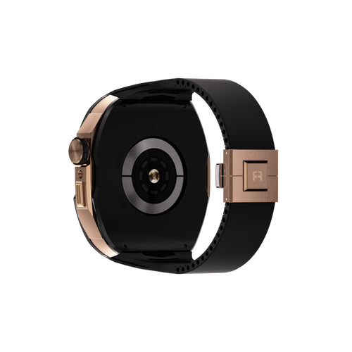 Reqior Apple Watch 45mm Hülle mit integriertem Gummi-Armband (Schwarz/Roségold)