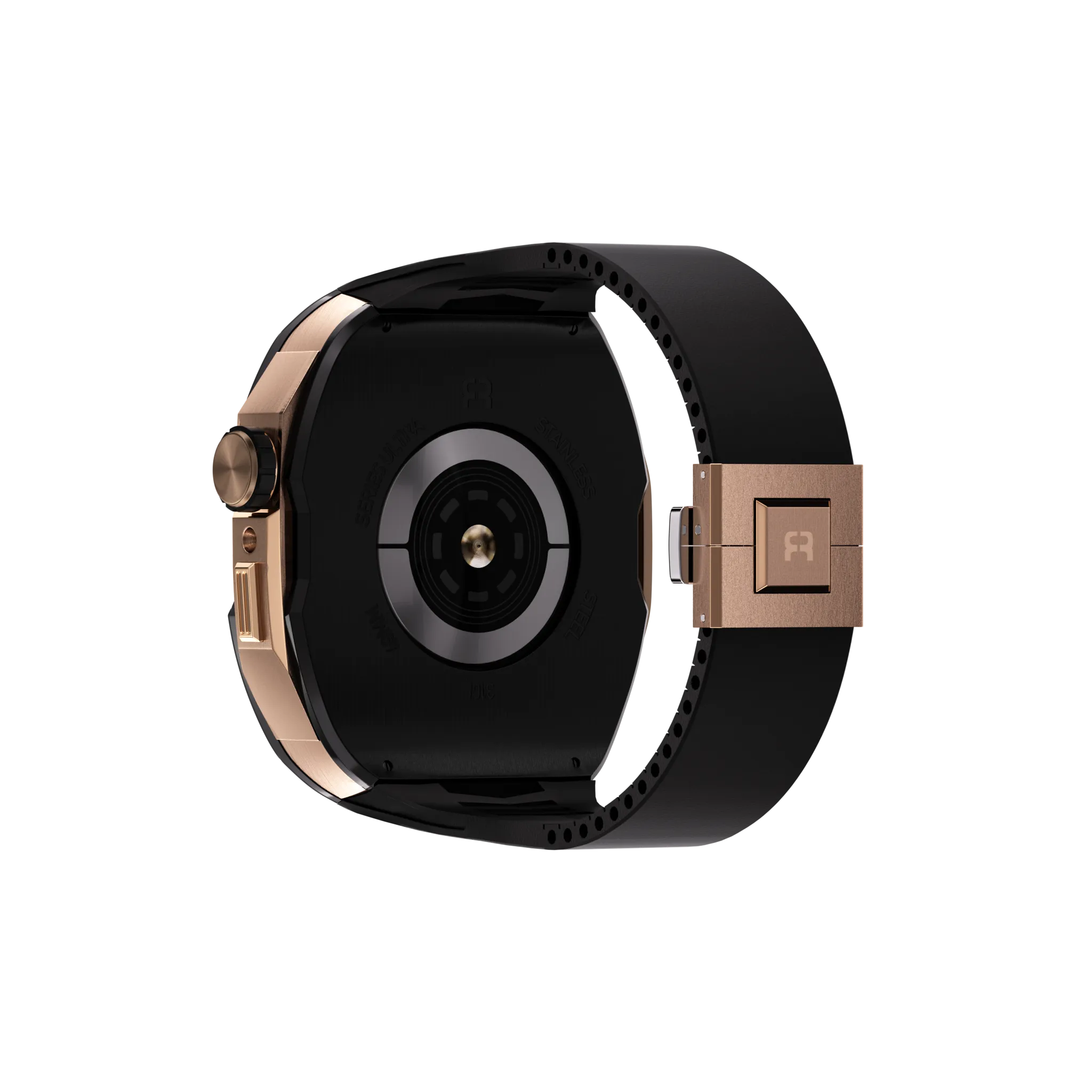 Reqior Apple Watch 45mm Hülle mit integriertem Gummi-Armband (Schwarz/Roségold)
