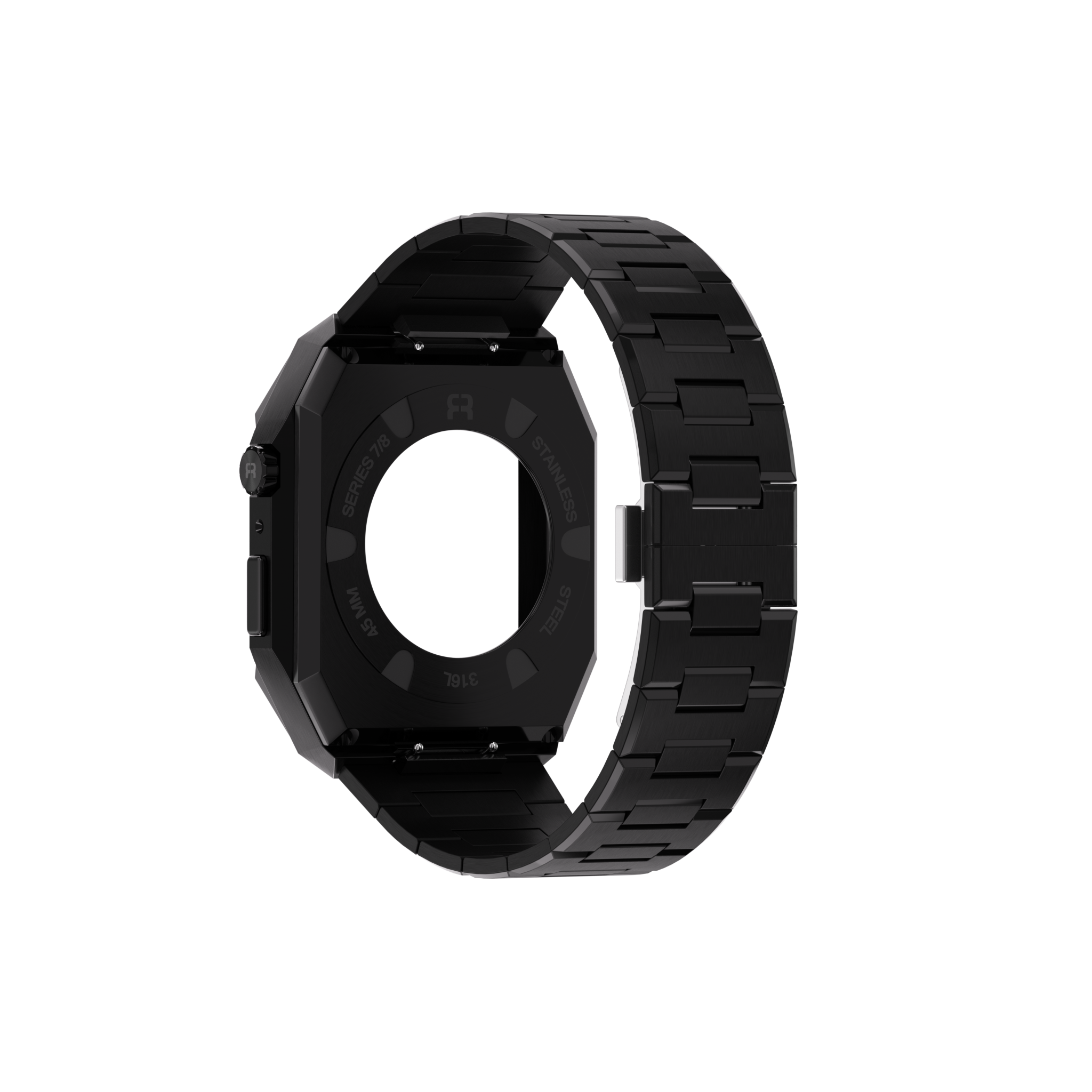 Reqior Apple Watch 45mm Hülle mit integriertem Stahlarmband 'Nautilus' (Schwarz)