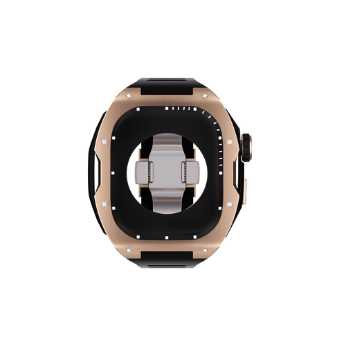 Reqior Apple Watch 45mm Hülle mit integriertem Gummi-Armband (Roségold/Schwarz)