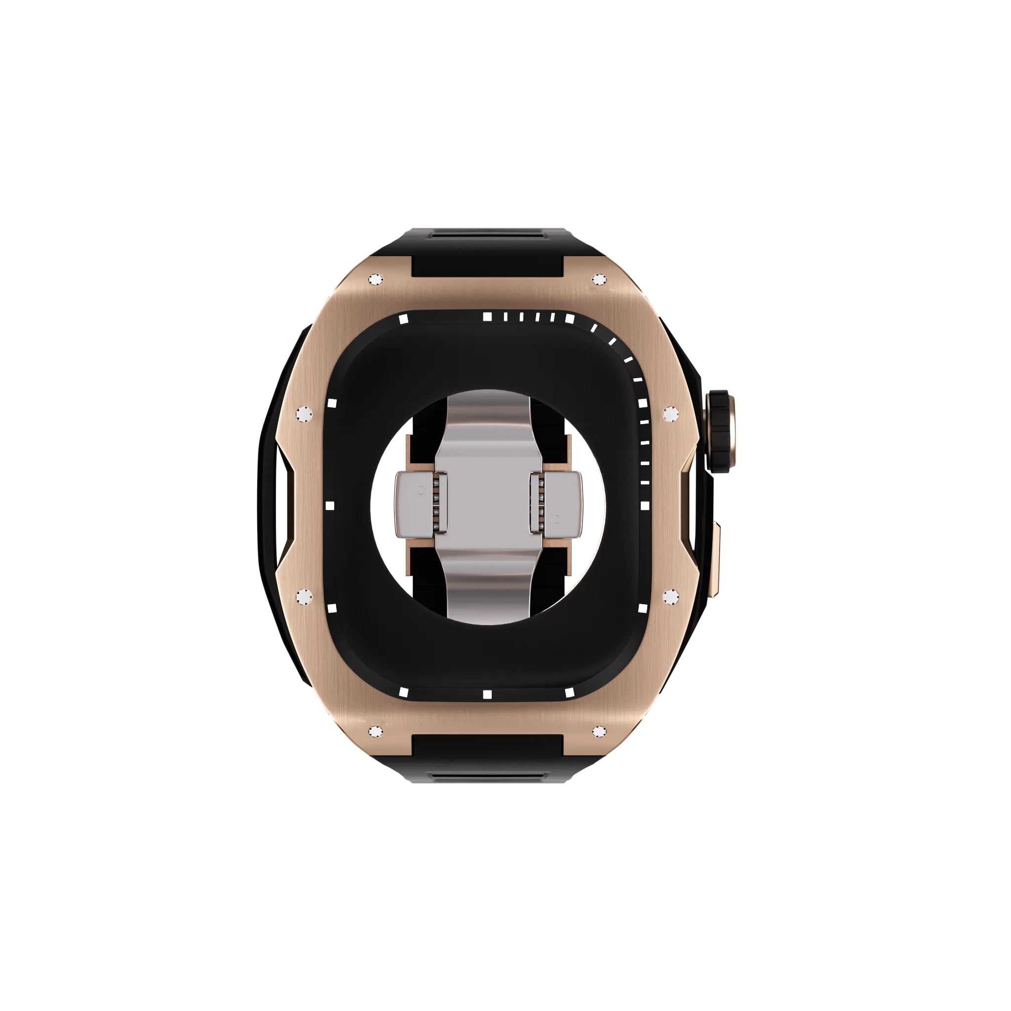 Reqior Apple Watch 45mm Hülle mit integriertem Gummi-Armband (Roségold/Schwarz)