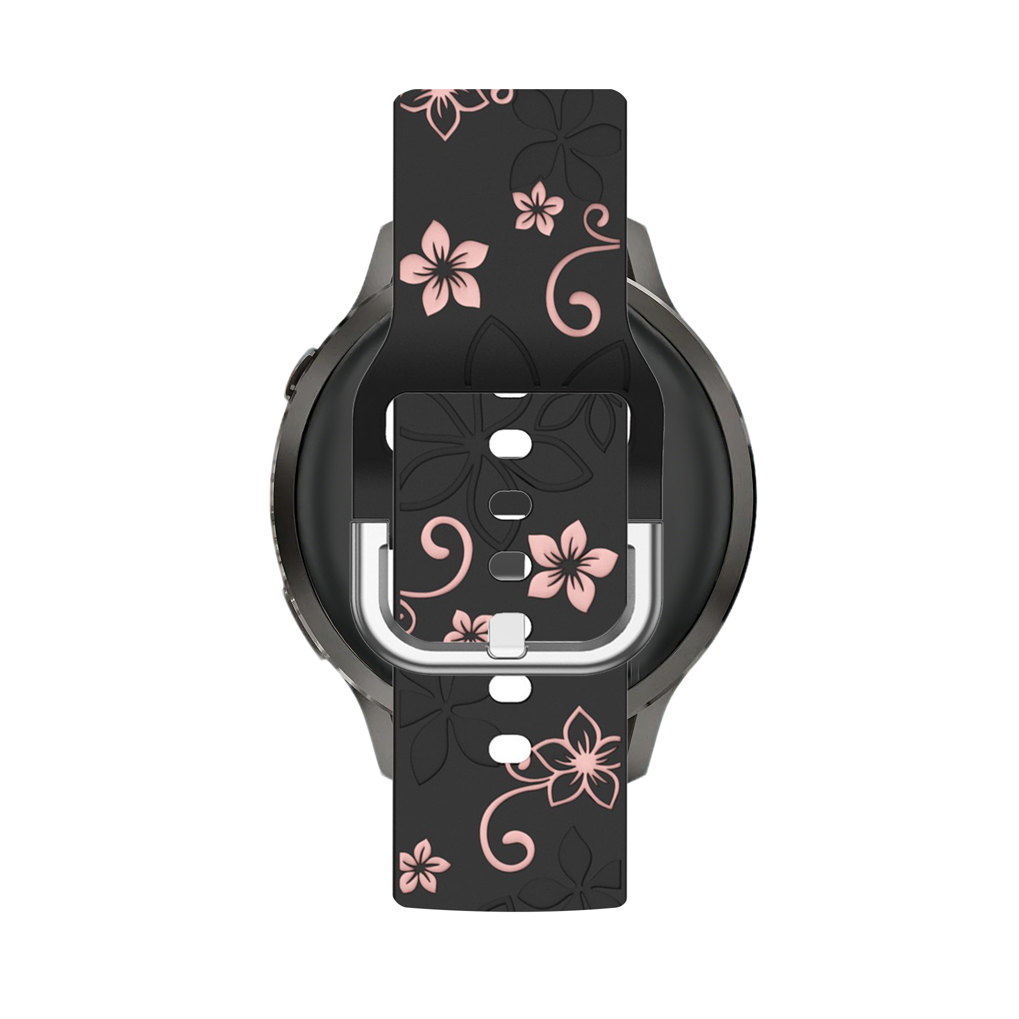 Bandz Garmin Venu 4 - 41mm Silikonarmband 'Flowers' (Schwarz/Hellrosa)