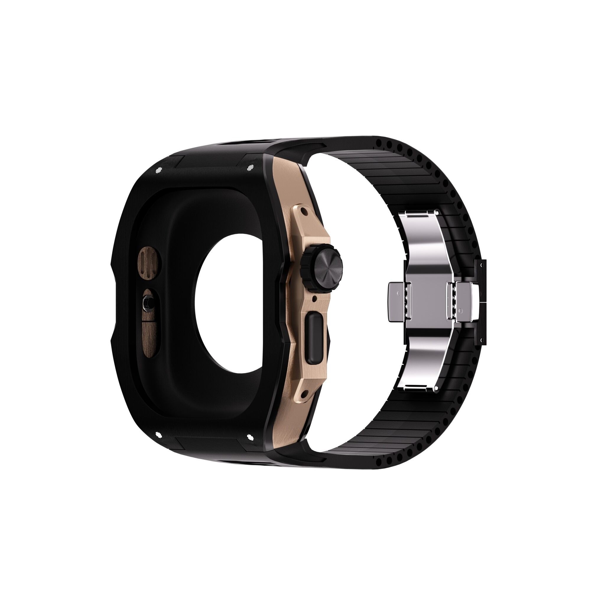 Reqior Apple Watch Ultra Hülle mit integriertem Gummi-Armband (Schwarz/Roségold)