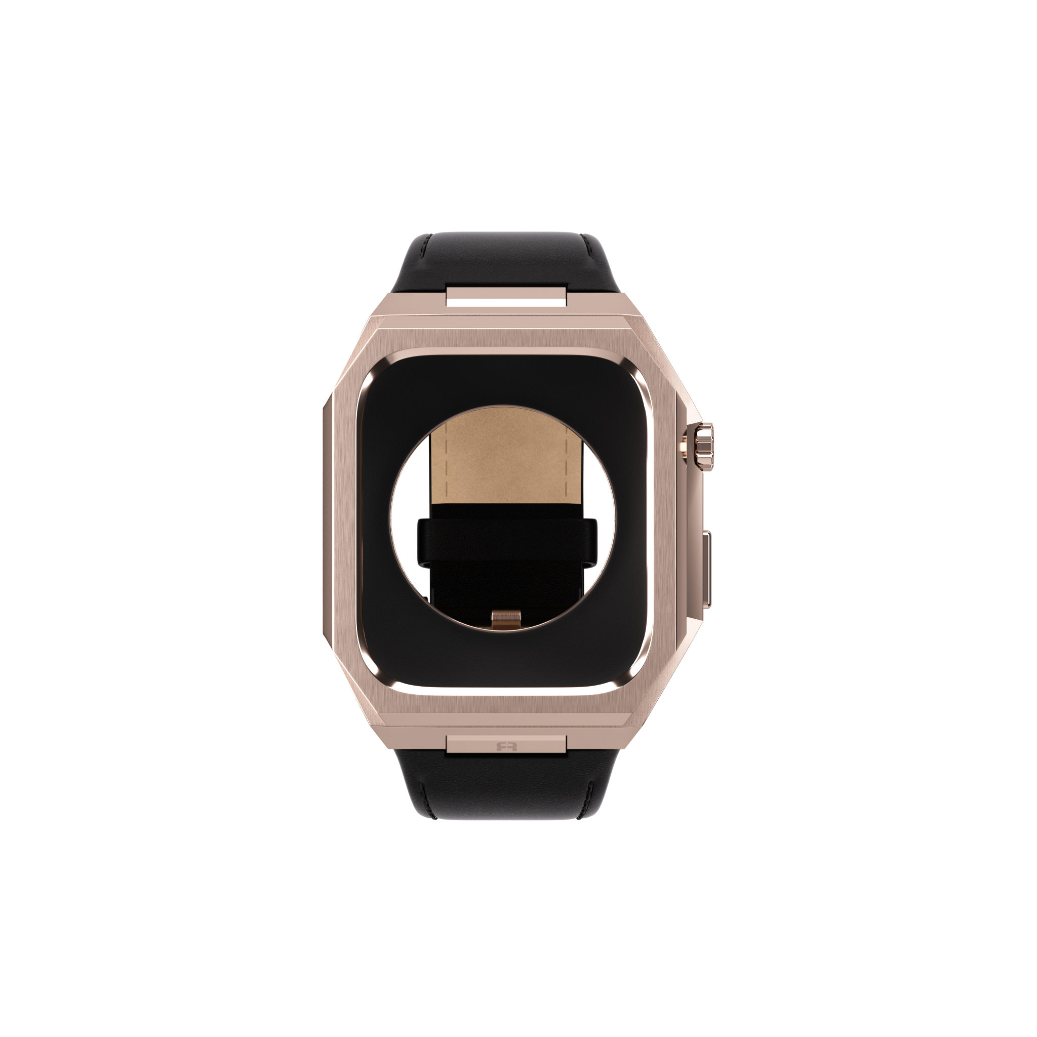 Reqior Apple Watch 45mm Metal Case with Leather Strap (Rose Gold/Black)