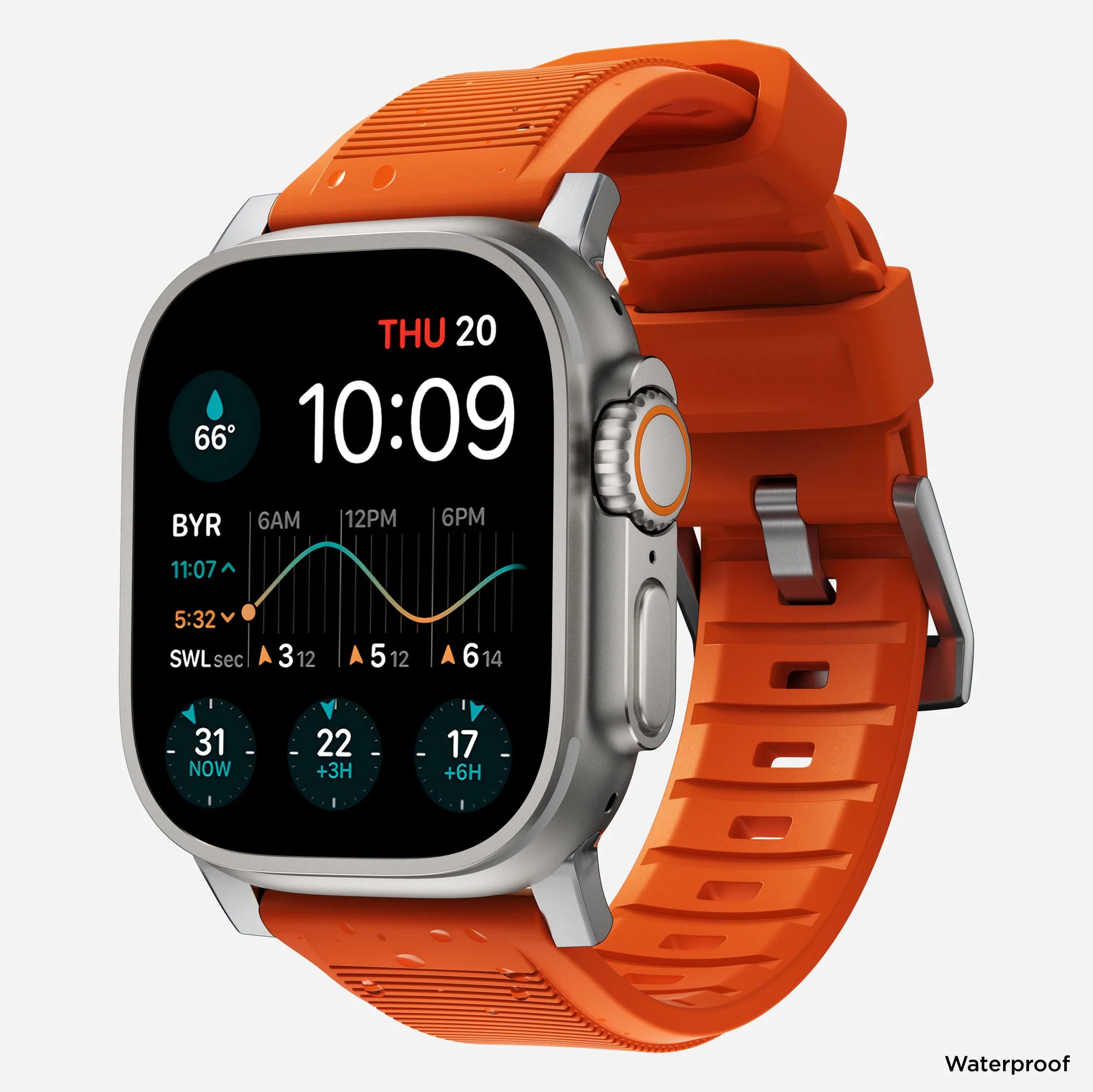 Nomad Rugged Apple Watch Silikonarmband (Silber/Ultra Orange)