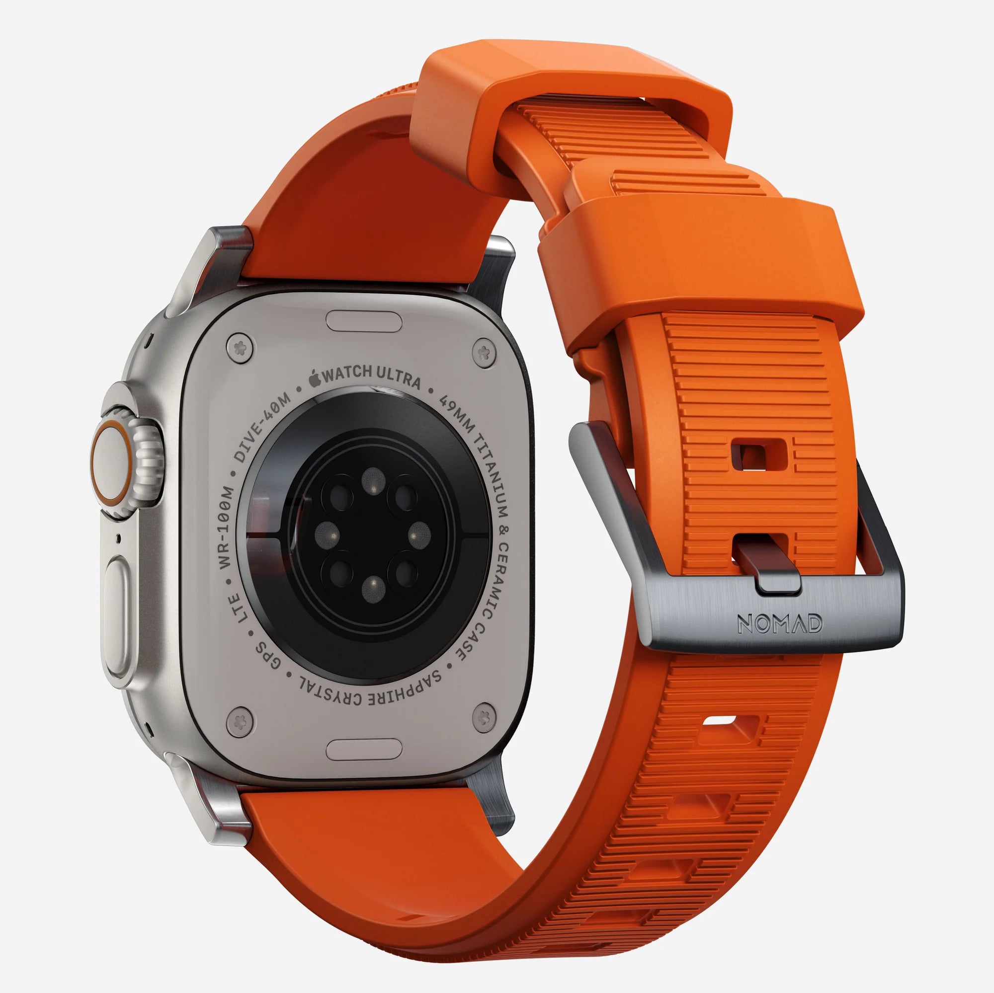 Nomad Rugged Apple Watch Silikonarmband (Silber/Ultra Orange)