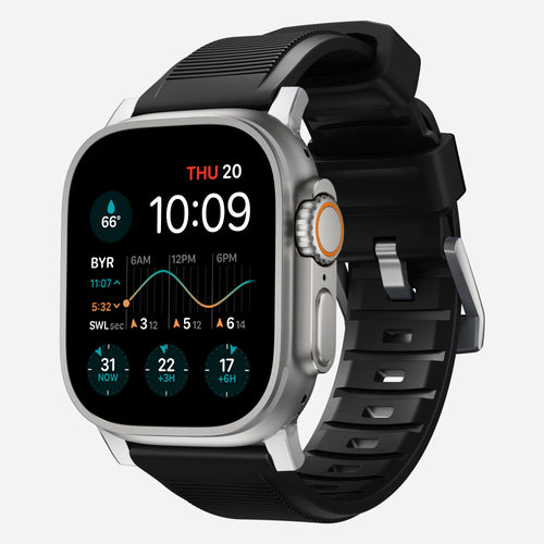 Nomad Rugged Apple Watch Silikonarmband (Schwarz/Silber)