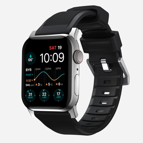 Nomad Rugged Apple Watch Silikonarmband (Schwarz/Silber)