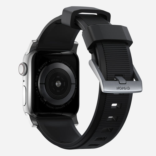 Nomad Rugged Apple Watch Silikonarmband (Schwarz/Silber)