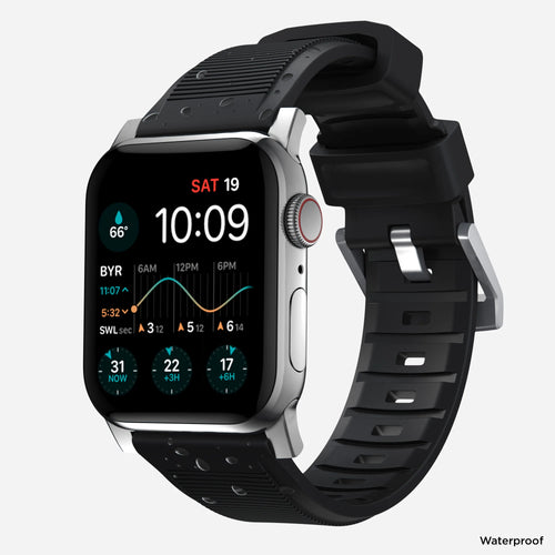 Nomad Rugged Apple Watch Silikonarmband (Schwarz/Silber)