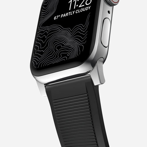 Nomad Rugged Apple Watch Silikonarmband (Schwarz/Silber)