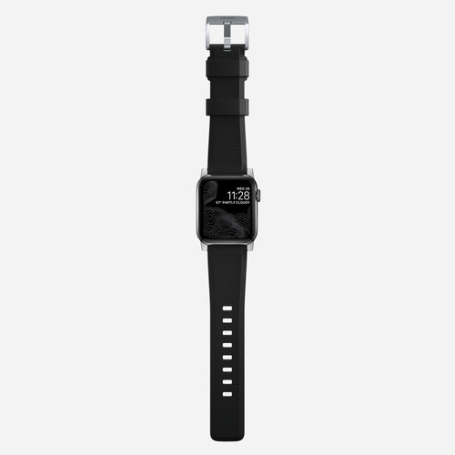 Nomad Rugged Apple Watch Silikonarmband (Schwarz/Silber)