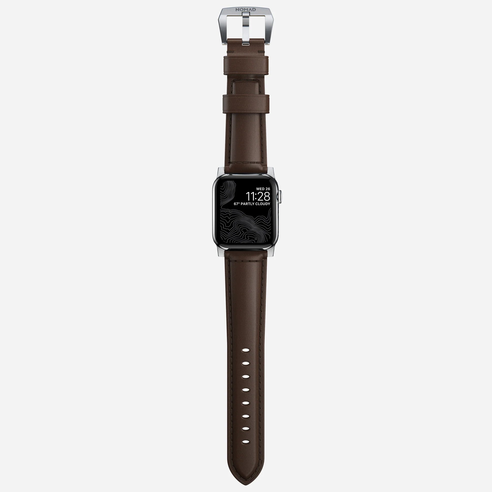 Nomad Traditional Apple Watch Leather Strap (Brown/Silver)