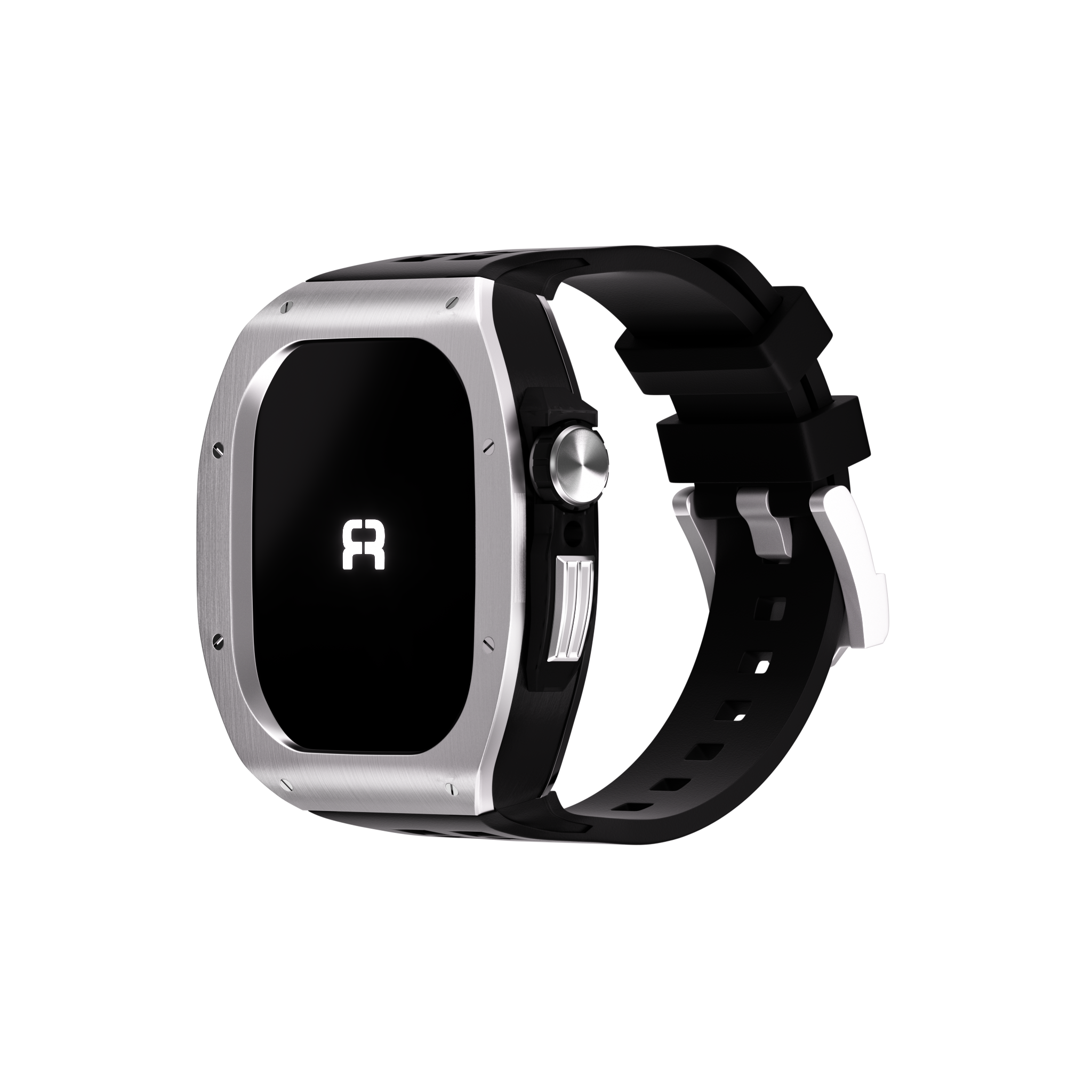 Reqior Apple Watch 45mm Polymer and Metal Hülle mit integriertem Gummi-Armband (Silber)