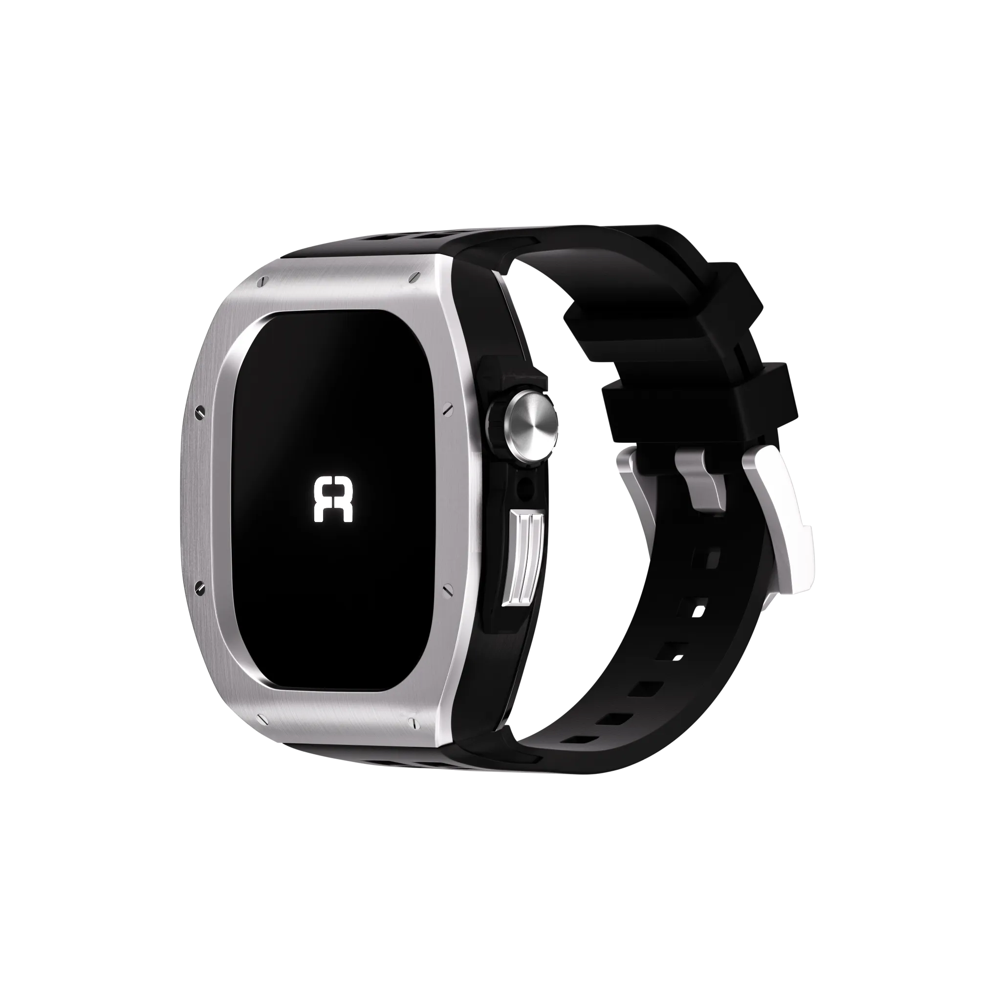 Reqior Apple Watch 45mm Polymer and Metal Hülle mit integriertem Gummi-Armband (Silber)