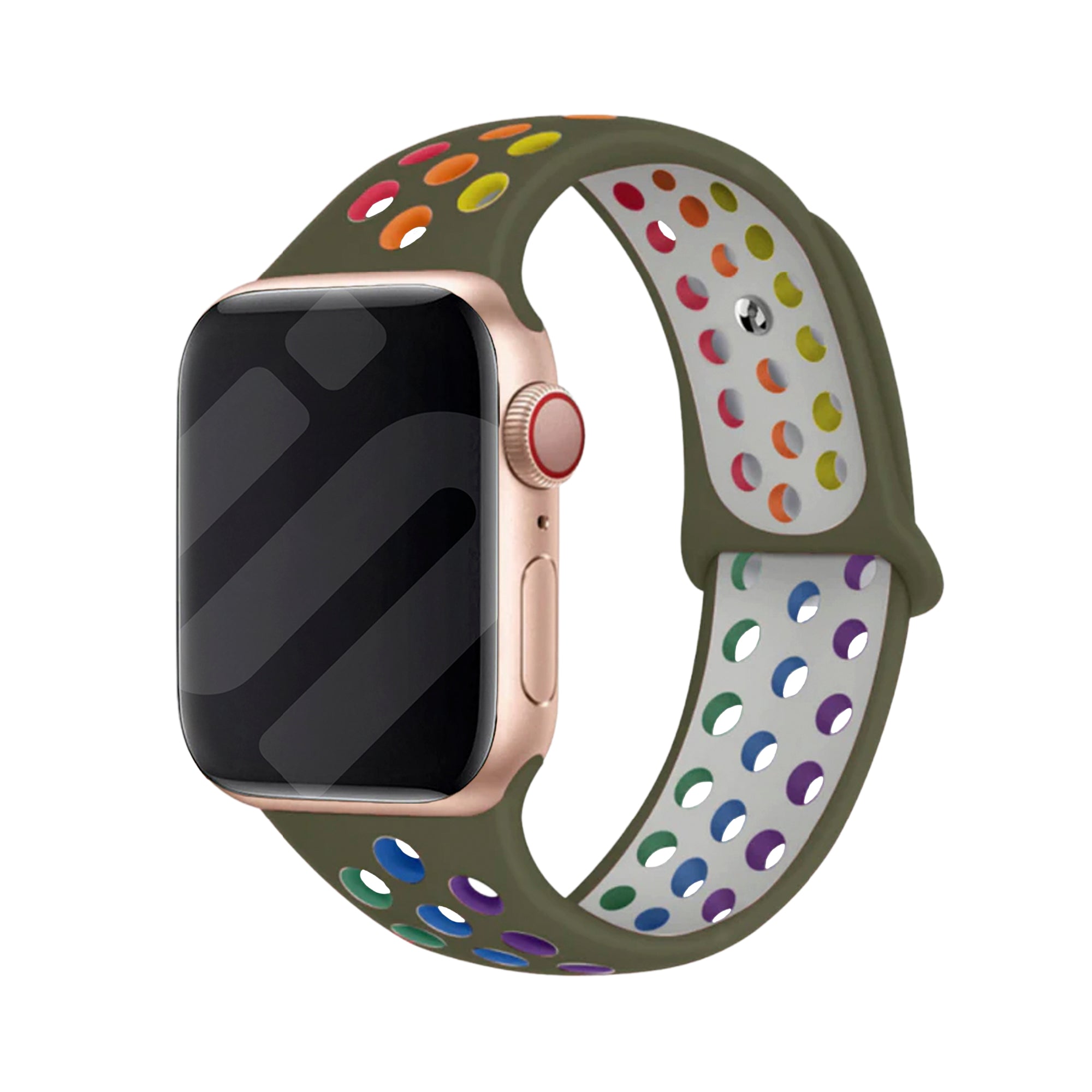Apple Watch Sportarmband (Oliv/Regenbogen)