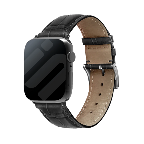 Apple Watch Lederarmband mit Krokoprägung (Schwarz)