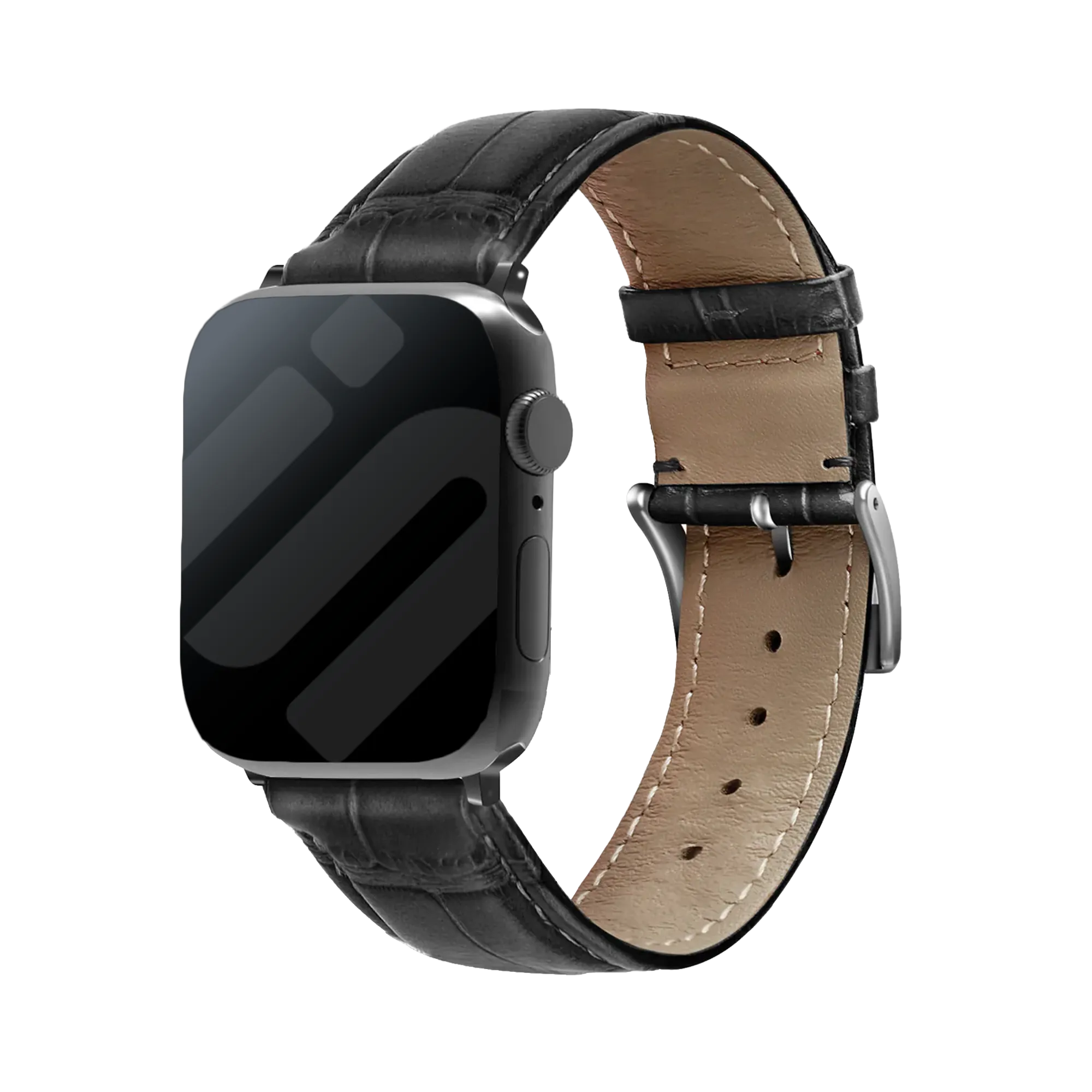 Apple Watch Lederarmband mit Krokoprägung (Schwarz)
