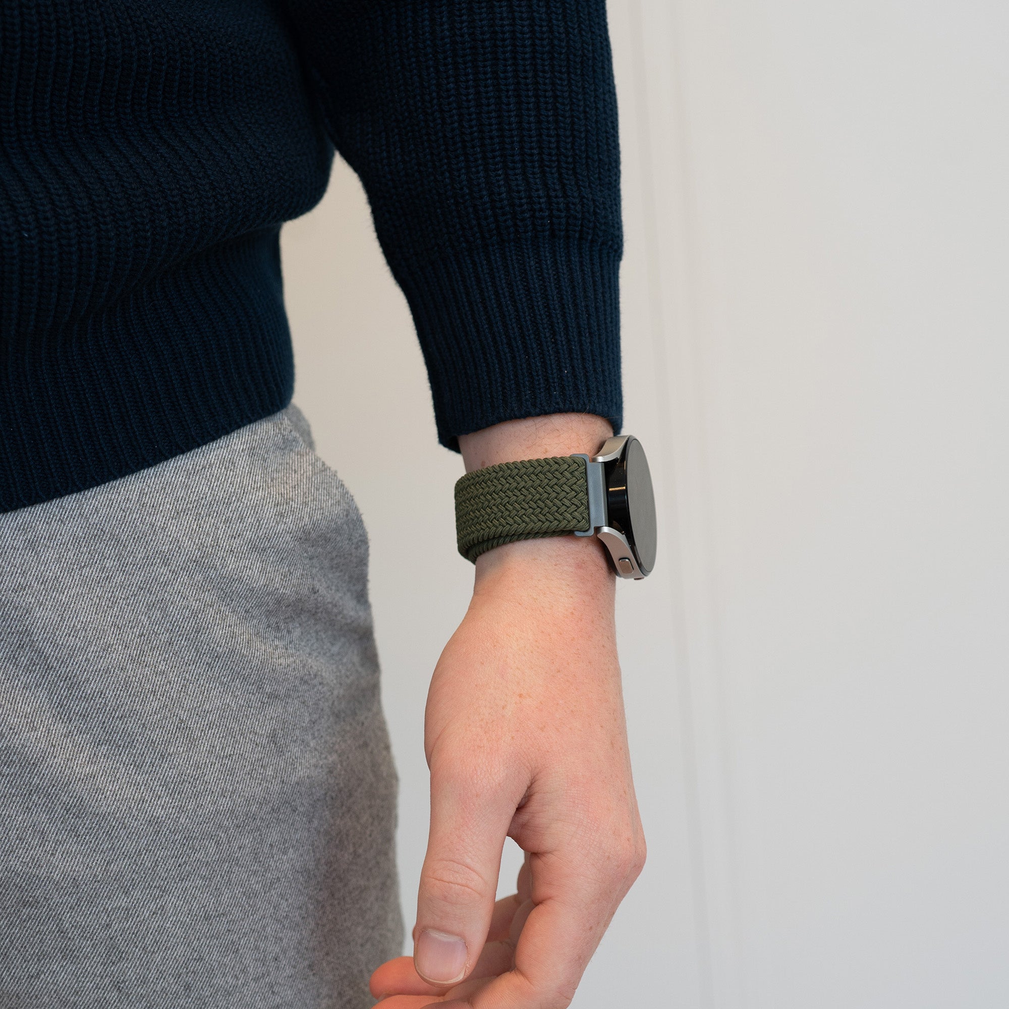Bandz Samsung Galaxy Watch Active geflochtenes Nylonarmband (Olivgrün)