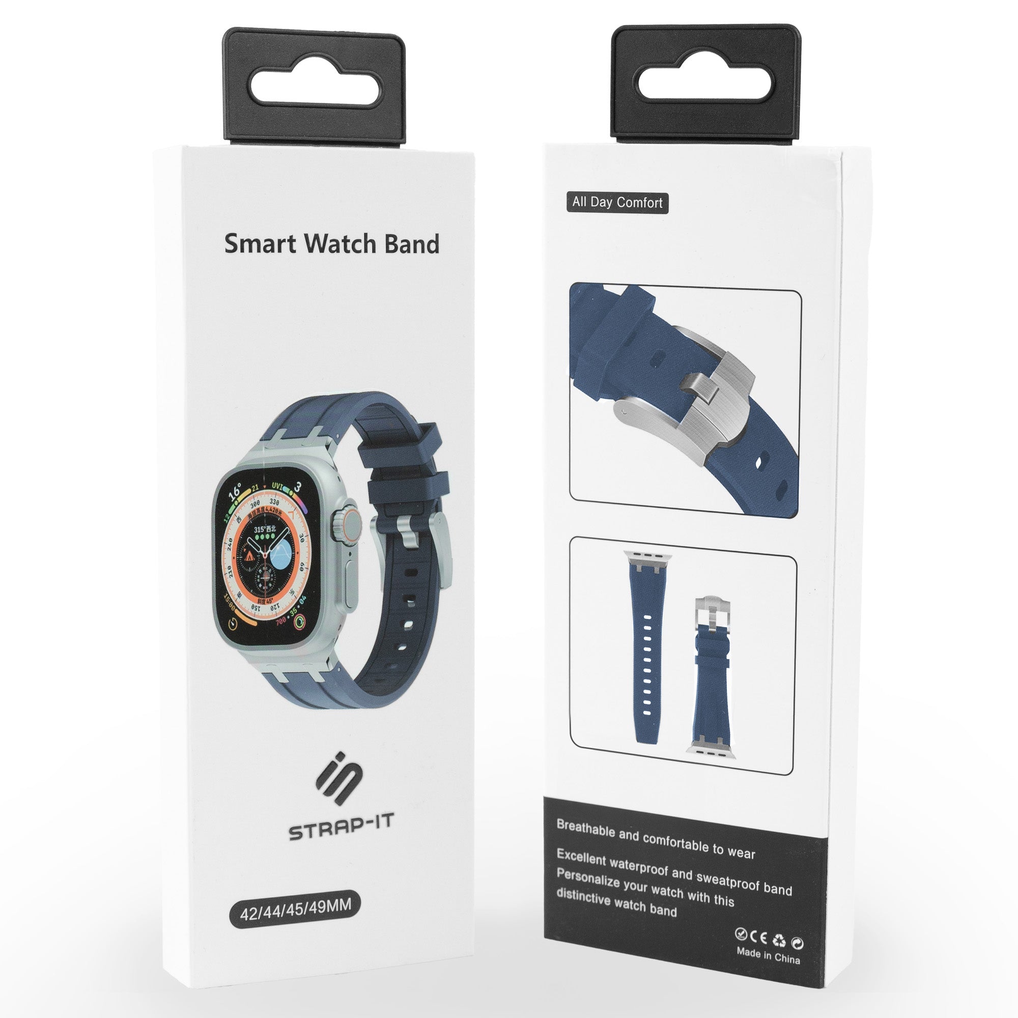 Apple Watch Luxus Liquid Silikonarmband (Blau mit Silber)