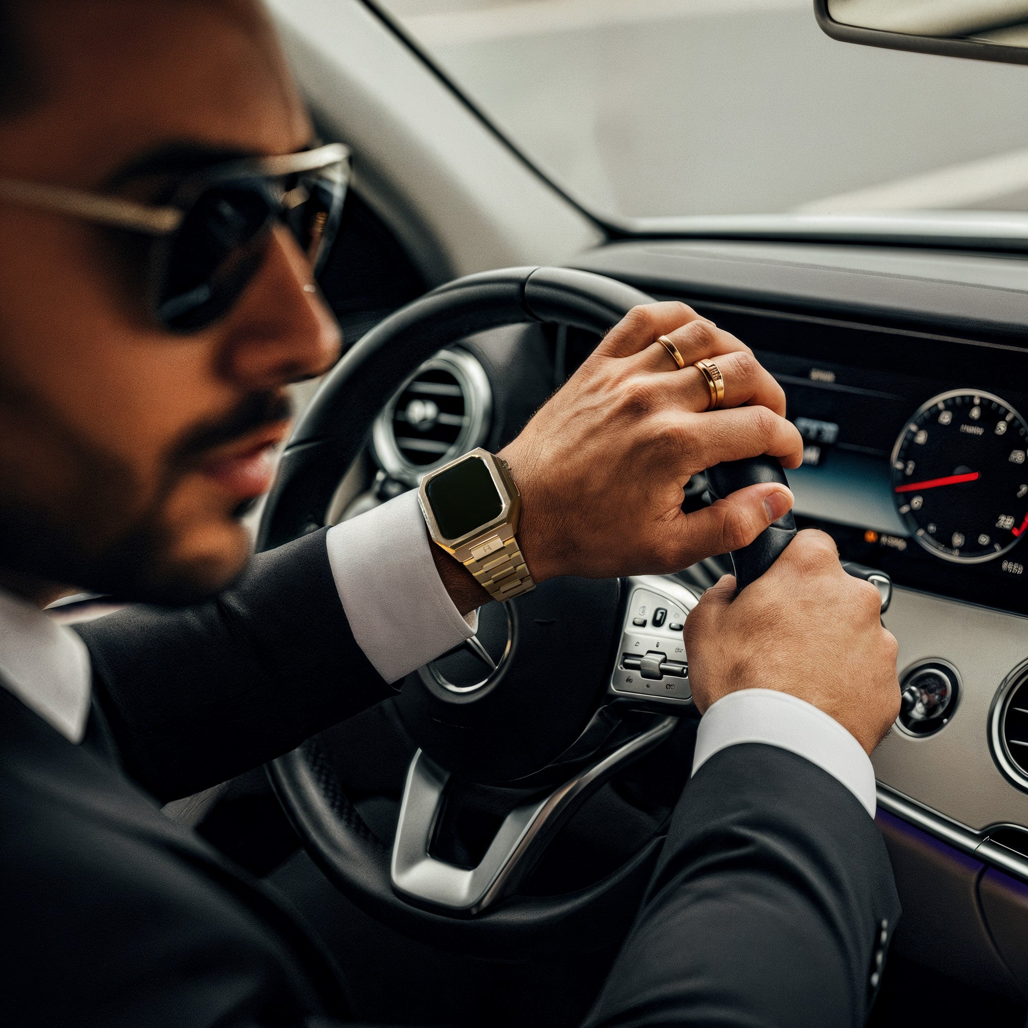 Reqior Apple Watch 45mm Hülle mit integriertem Stahlarmband 'Nautilus' (Gold)