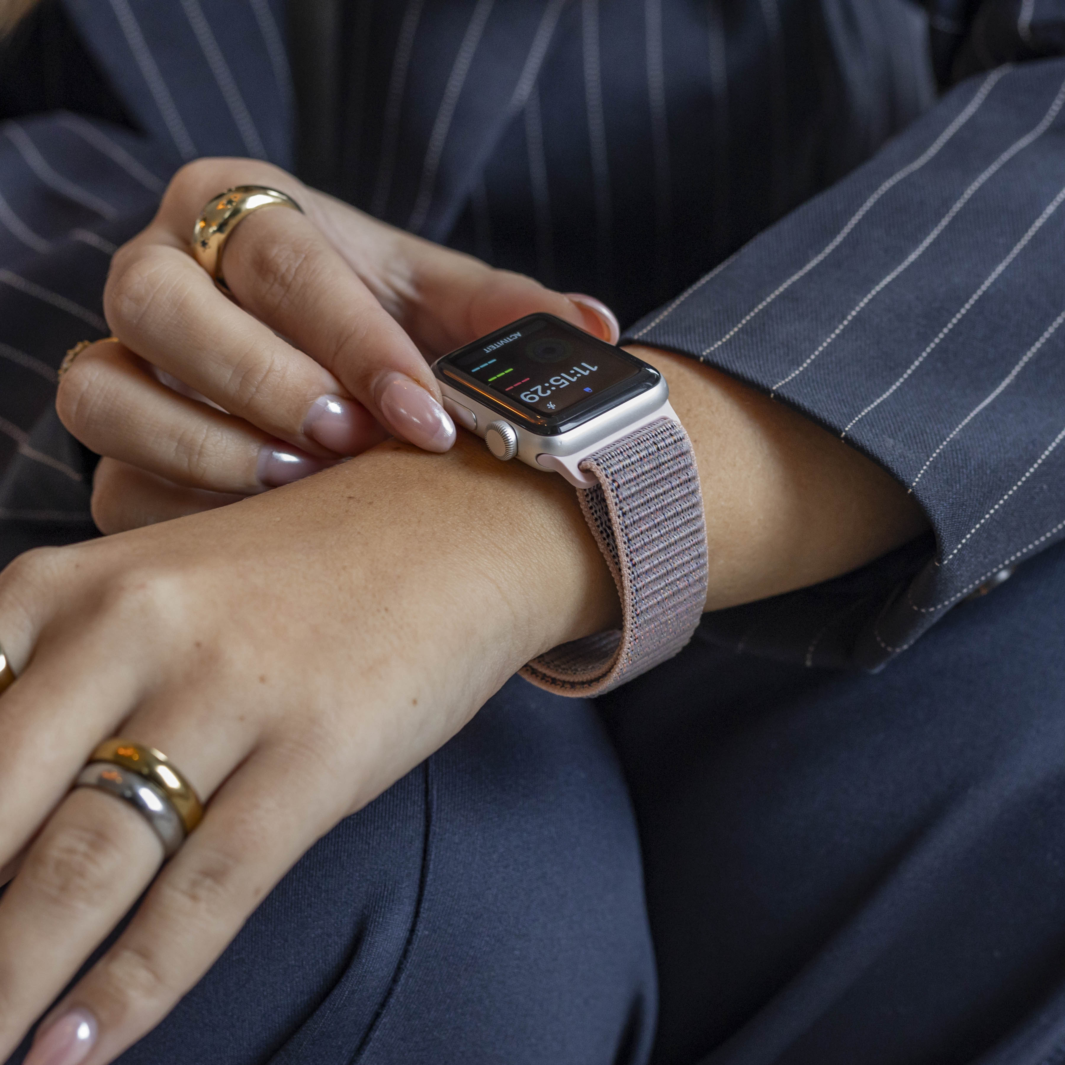 Bandz Apple Watch Nylon Strap 'Classic' with P-Buckle (Grey/Pink)