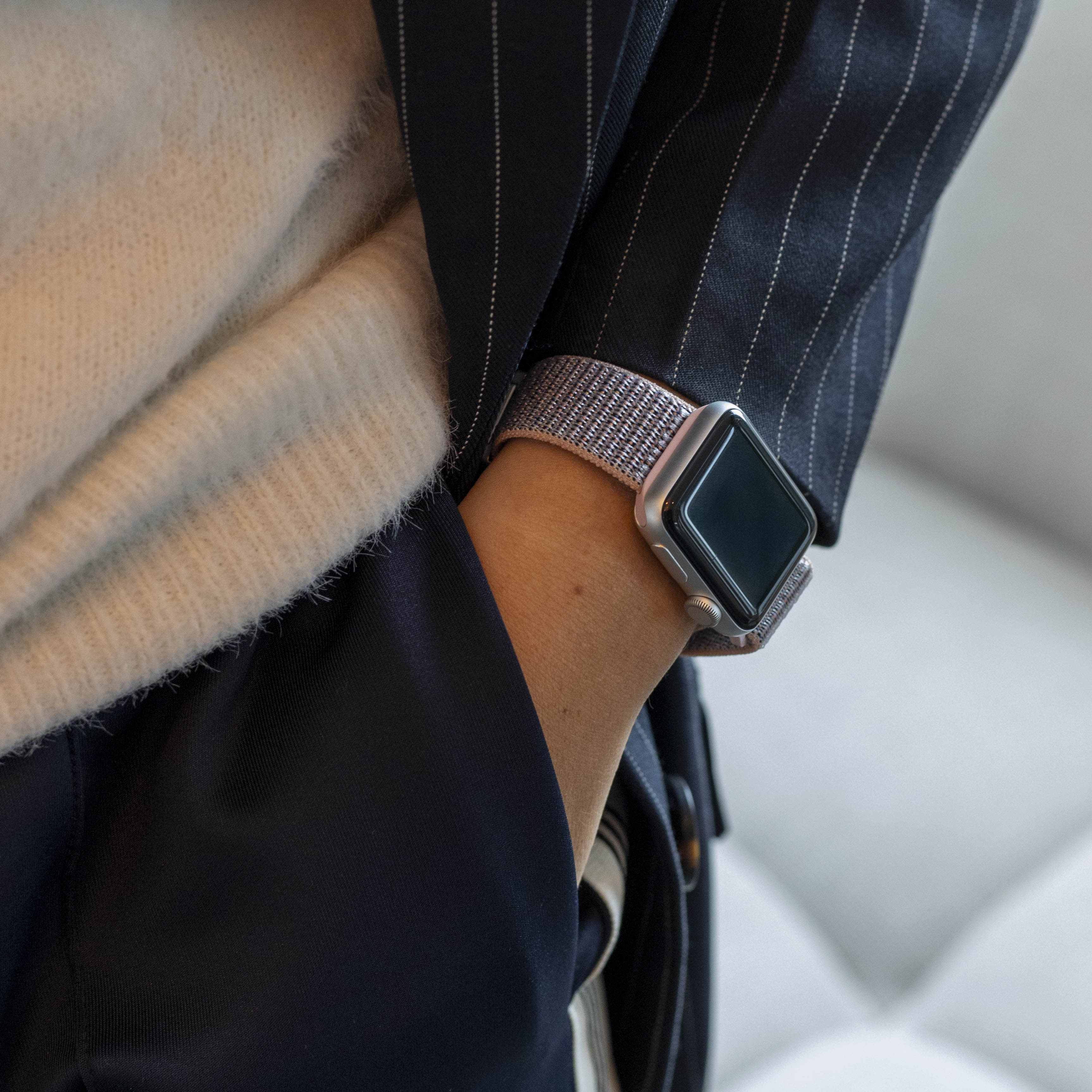 Bandz Apple Watch Nylon Strap 'Classic' with P-Buckle (Grey/Pink)