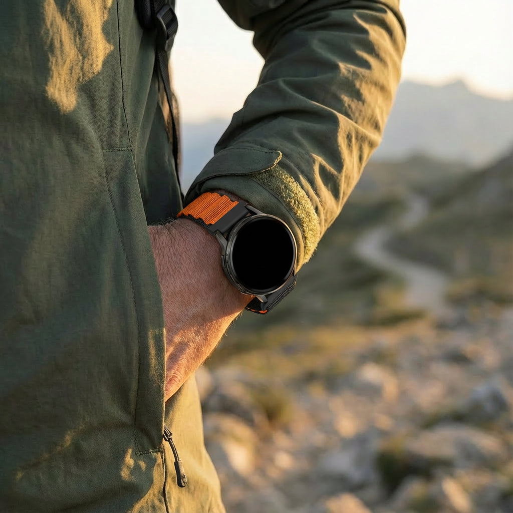 Bandz Garmin Forerunner 645 Alpine Nylonarmband (Schwarz/Orange)