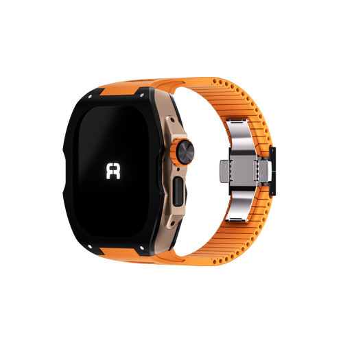 Reqior Apple Watch Ultra Hülle mit integriertem Gummi-Armband (Schwarz/Orange)