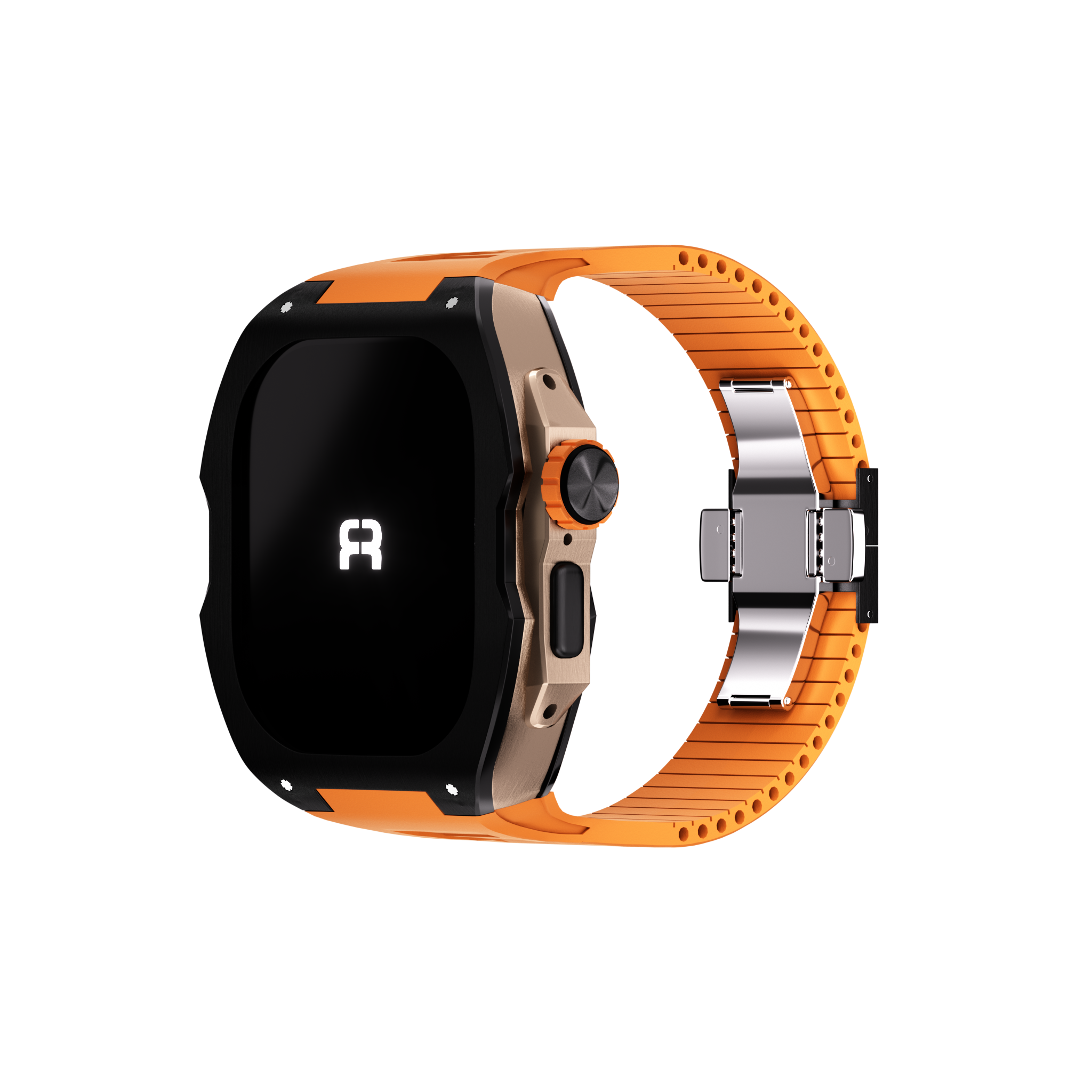 Reqior Apple Watch Ultra Hülle mit integriertem Gummi-Armband (Schwarz/Orange)